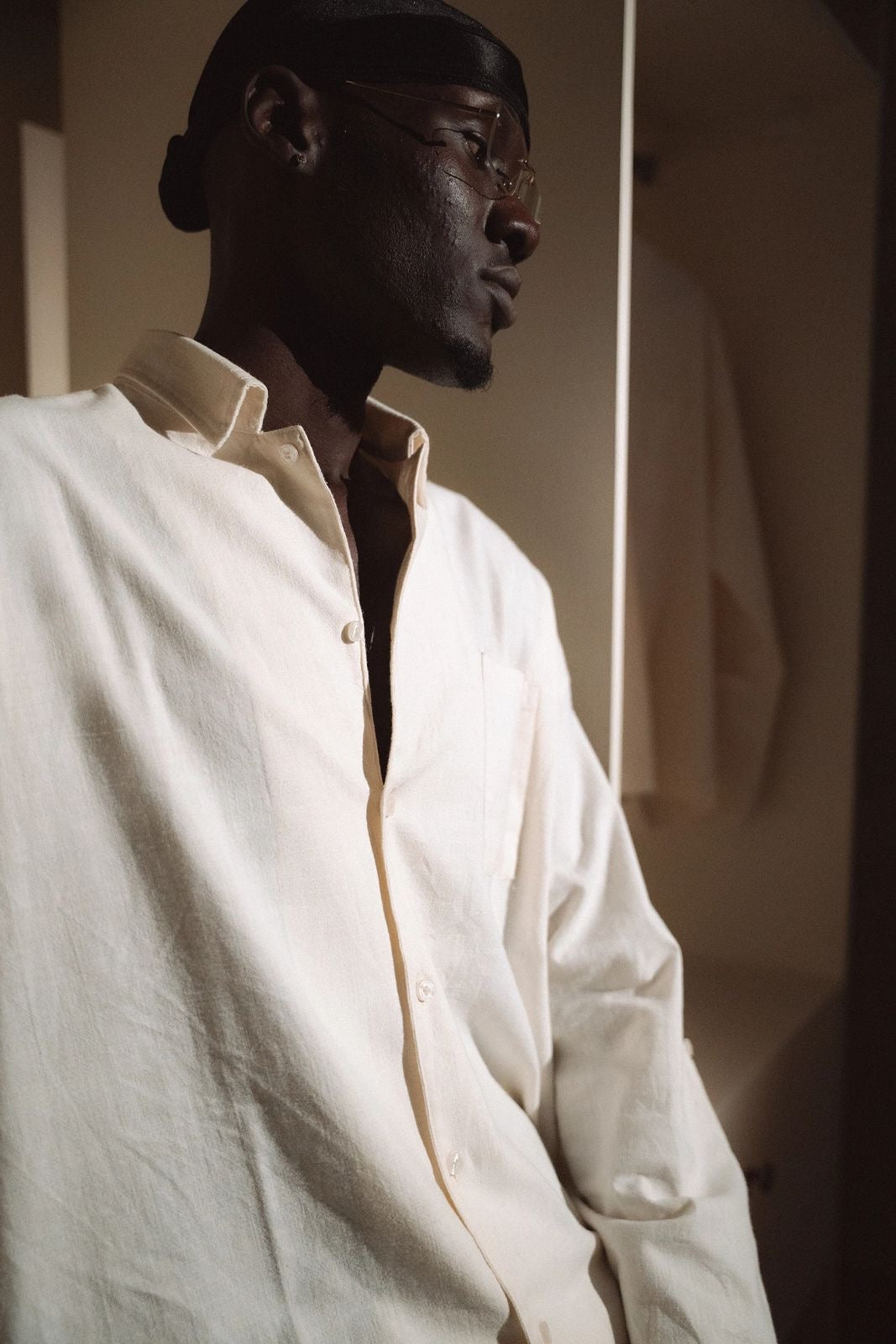 Linen Relaxed Fit Men's Shirt in Off-White by Maison Ria