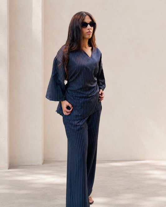 Navy blue stripped set