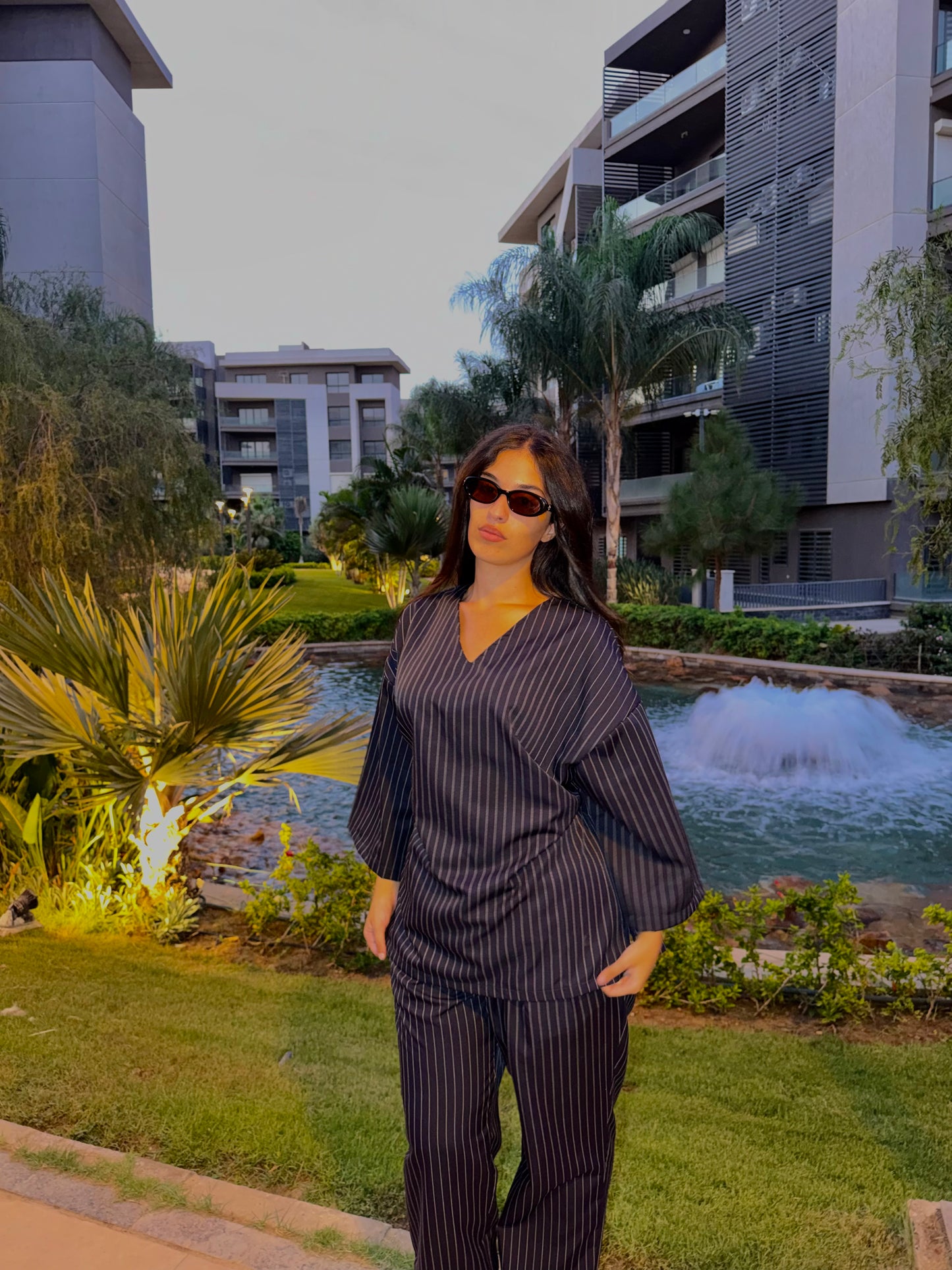 Navy blue stripped set