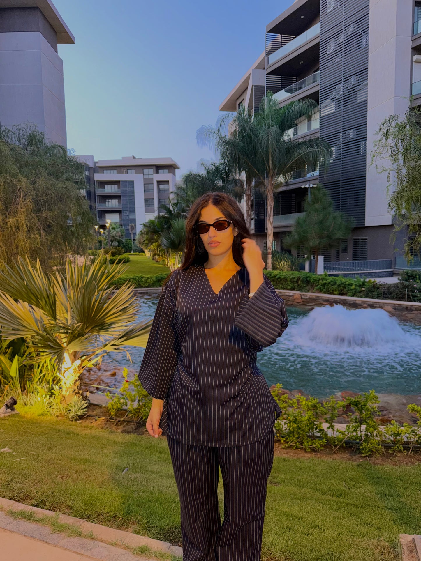 Navy blue stripped set