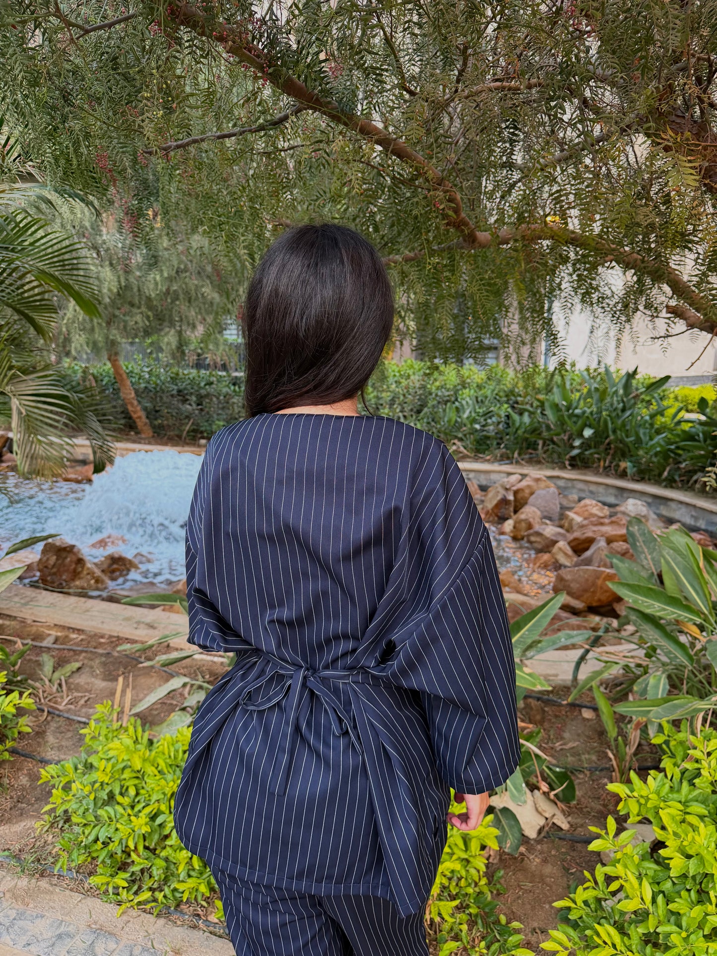 Navy blue stripped set