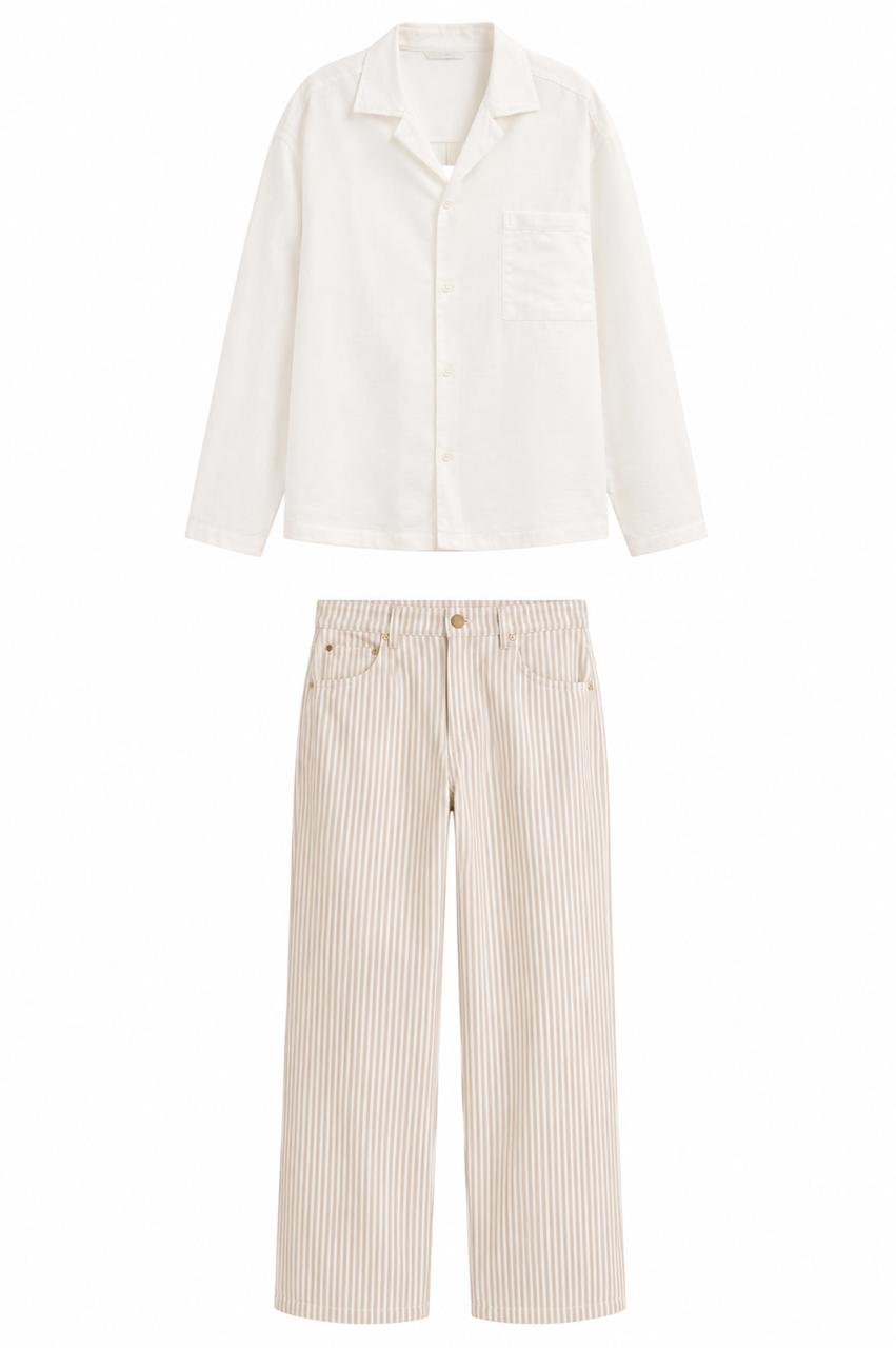 Linen Relaxed Shirt + Striped Gabardine Trousers