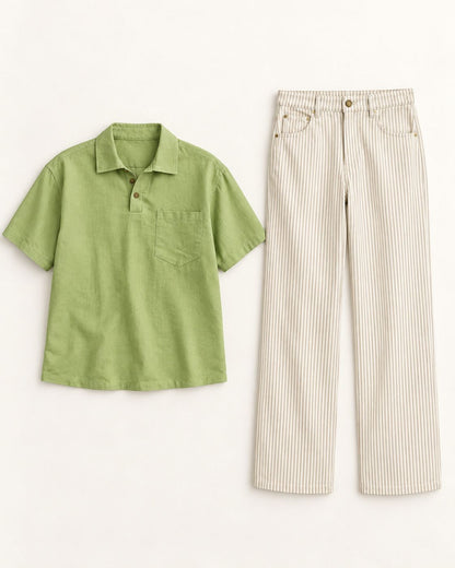 Linen Shirt + Striped Gabardine Trousers