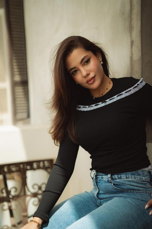 The Lace Top in Black by Maison Ria